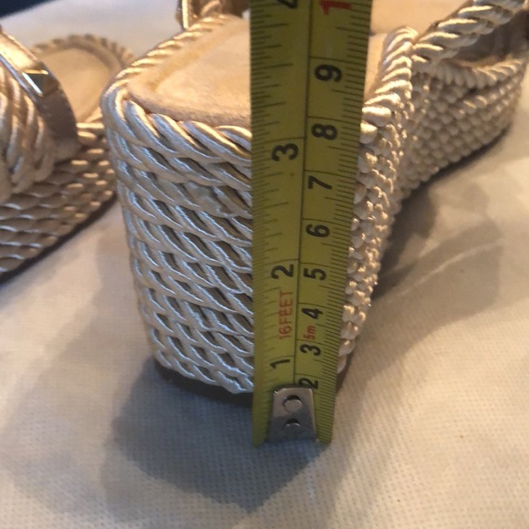 Vaneli crossed gold satin braided embellished studs cushy insole wedge sandals - Picture 9 of 9